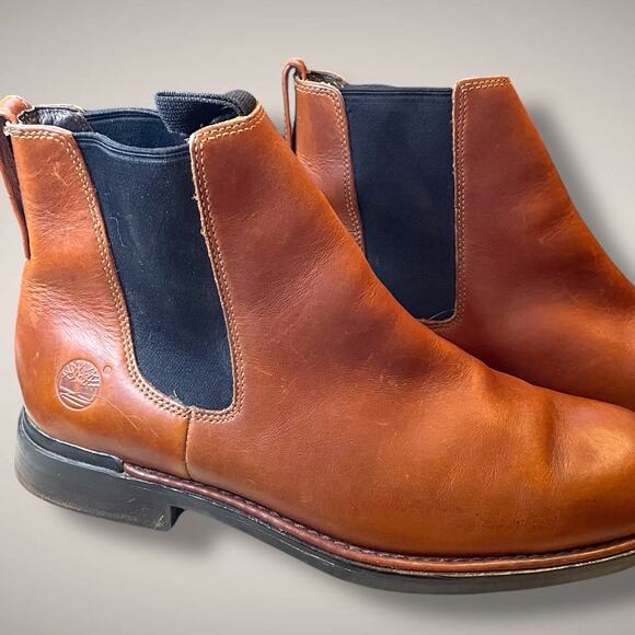 Men's 10 TIMBERLAND Men's Tan Premium Leather Waterproof Chelsea Boots - Picture 2 of 12